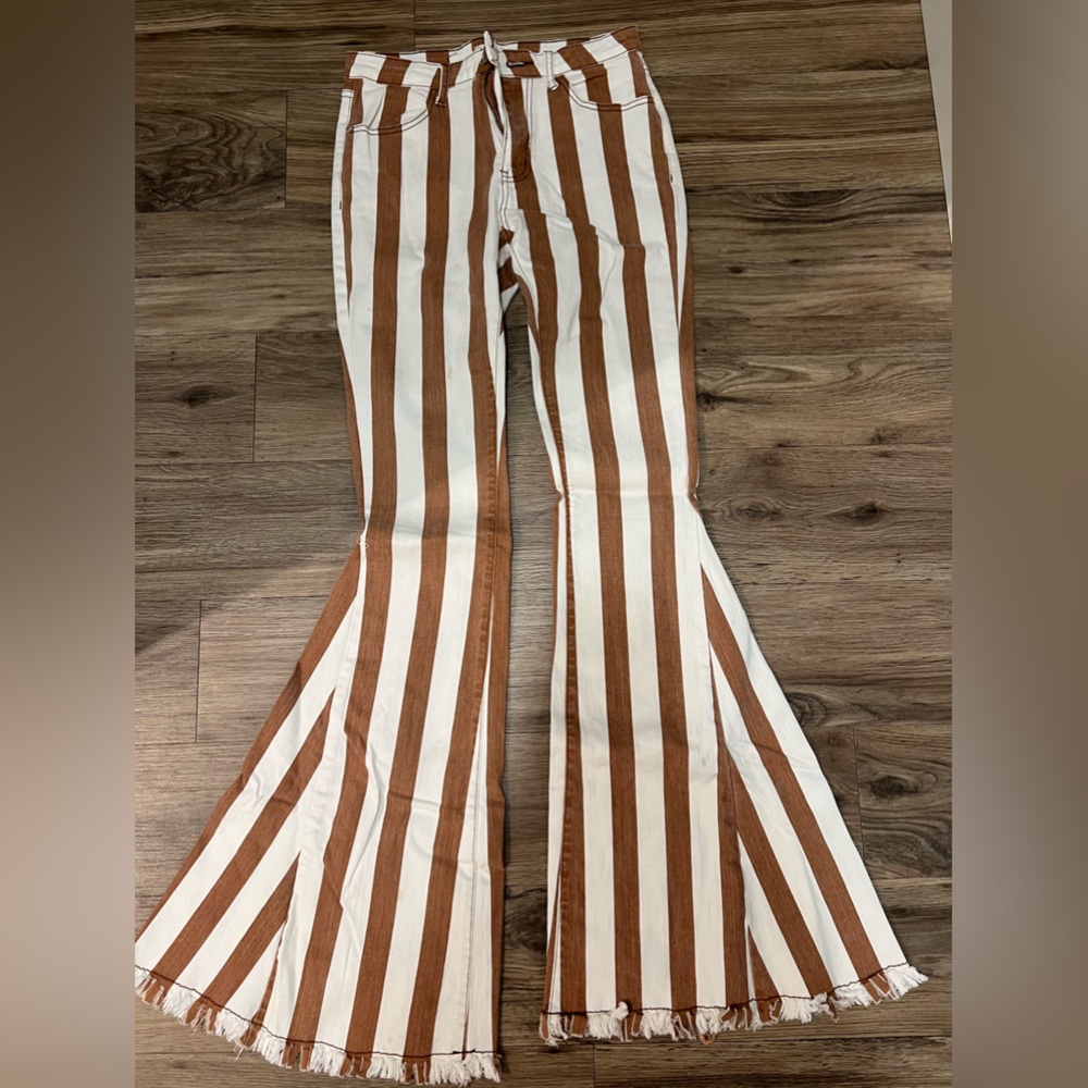 Striped bell bottom jeans